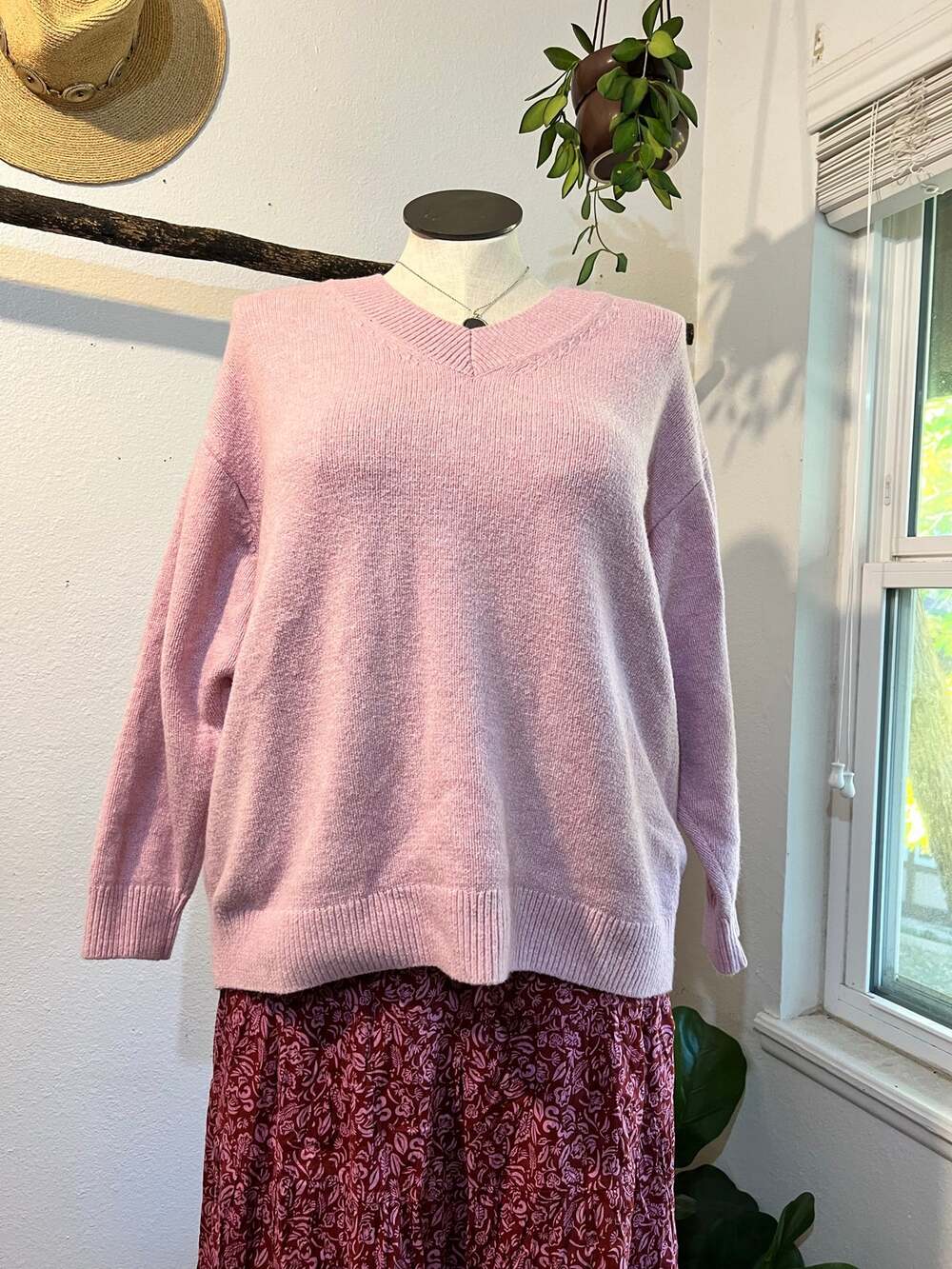 GAP Lilac Pink Soft Cotton Knit V Neck Sweater Size Large